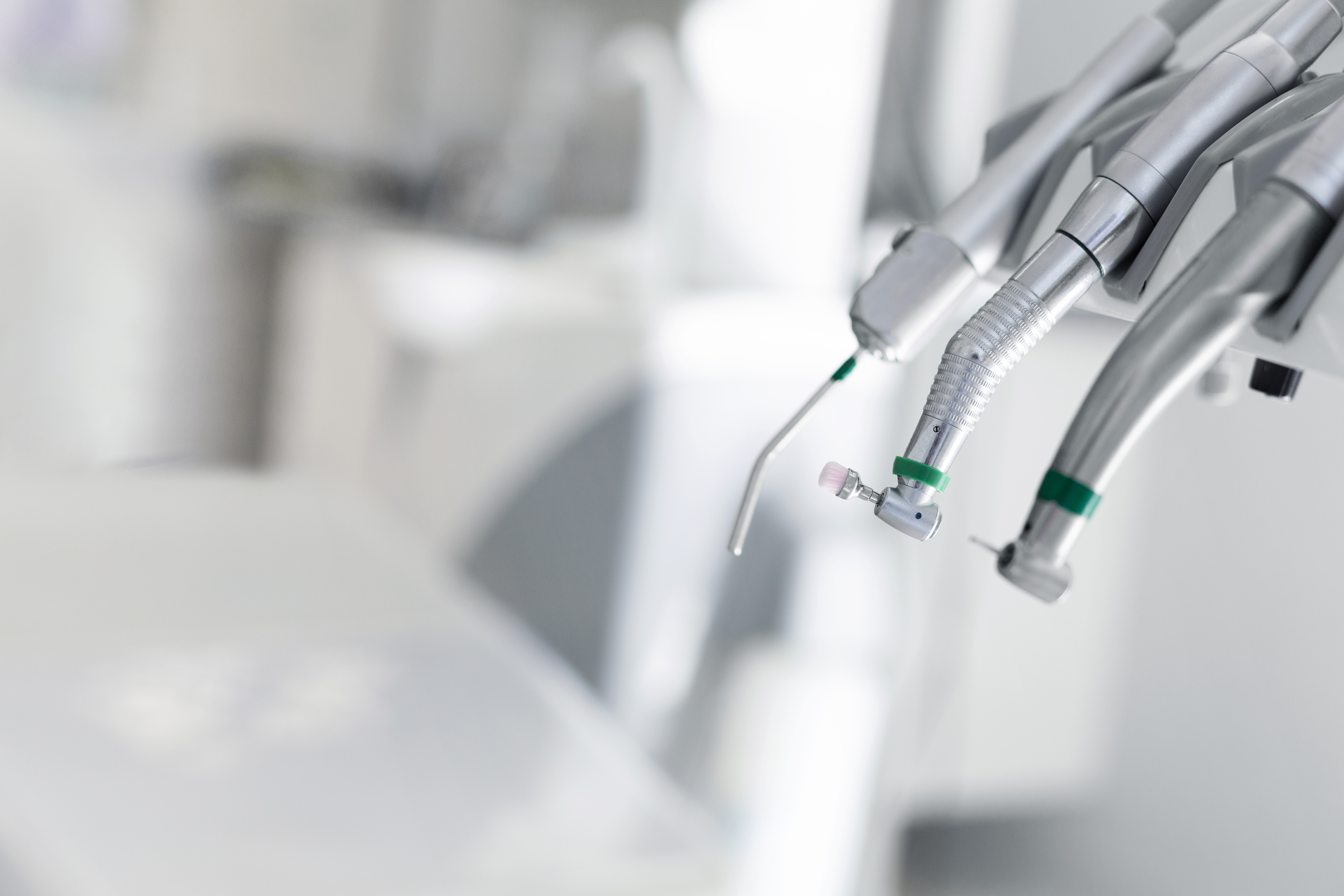 Close up of dental drills using at modern dental office