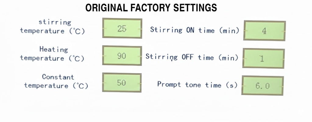original time temperature and stirring setting